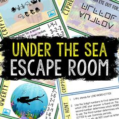 the under the sea escape room game is shown with pictures and words on it's cover