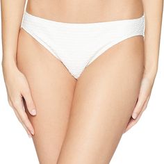 Michael Michael Kors Women's Sea Side Texture Classic Bikini Bottoms Textured Fitted Swimwear, Fitted Textured Swimwear, Fitted Textured Swimwear For Swimming, Spring Textured Swimwear For Pool, Textured Stretch Swimwear For Spring, Textured Swimwear For Spring Poolside, Textured Swimwear For Poolside Spring, White Lined Bottoms For Poolside, Fitted Textured Swimwear For Spring