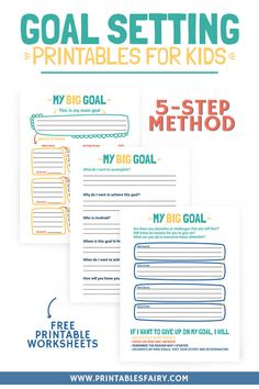 printable goal setting worksheet for kids with the text 5 - step method