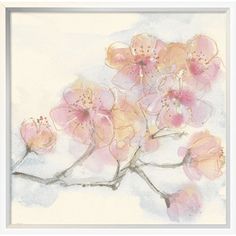 a painting of pink flowers on a white background