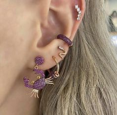 Trending Earrings, Conch Piercing Jewelry, Daith Piercing Jewelry, Jewelry Traditional, Accesories Jewelry, Earring Trends, Purple Jewelry, Daith Piercing, Bangles Jewelry Designs