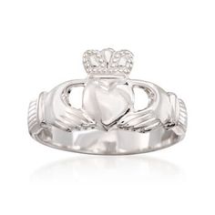 Ross-Simons - Sterling Silver Claddagh Ring Size 7. An iconic Irish emblem, this high-gloss Claddagh ring represents friendship, love and loyalty. Sterling silver ring. Love And Loyalty, Gold Claddagh Ring, Silver Claddagh Ring, Irish Ring Claddagh, Womens Silver Jewelry, Unique Silver Rings, Marcasite Jewelry, Claddagh Ring, Silver Rings Simple