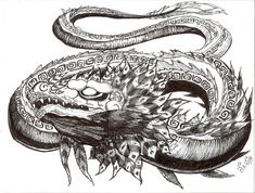 a black and white drawing of a snake