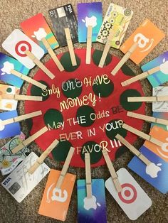 a circle made out of many different types of cards and toothpicks with the words stay one's have money on them