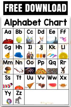 a printable alphabet chart with pictures and letters