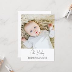 a baby's birth announcement with a photo on it