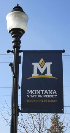 the sign for montana state university hangs from a lamp post