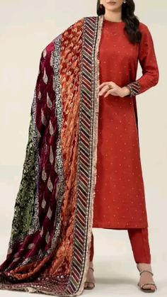 Beautiful Rust Dress with stylish Dupatta Rust Dress, Winter Wedding Dress, Dress Pattern, Winter Dresses, Festival Outfits, Winter Wedding, Beautiful Outfits, Party Outfit, Stylish Outfits