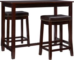 two stools and a table with a wooden top