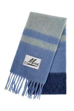 This Marni scarf is made of a blend of mohair and features striped patterns with fringes at the ends. It also includes a satin label with italicized logo lettering. Marni Mohair Scarf, Marni Mohair, Mohair Scarf, Best Caps, Striped Scarves, Leather Cap, Mens Fall, Womens Fall, Flip Flop