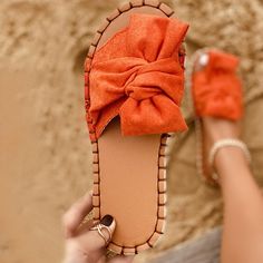 Vanessas Women's Slippers Beach Shoes Casual Flat Slides Bow-knot Sandals - Yellow,9.5 Casual Bow Sandals For Summer, Casual Summer Sandals With Bow, Beach Sandals With Bow And Round Toe, Trendy Beach Sandals With Bow, Casual Orange Summer Slippers, Casual Bow Sandals For Spring, Casual Summer Flip Flops With Bow, Spring Sandals With Bow And Round Toe, Orange Slip-on Slippers For Summer