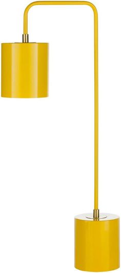 a yellow floor lamp on a white background with the light turned off and dimmed