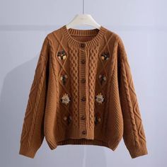 Item Code : YM642 Color : As Photo Size(cm): Free Size Length 56 Bust 112 Sleeve Length 48 Shoulder Width 47 The size is measured by hand, and the error of 1-3 cm is within the normal range! Neck Embroidery, New Sweater, Fried Dough, Cardigan Casual, Heavy Industry, Embroidery Floral, Sweater Coat, Photo Size, Sweater Women