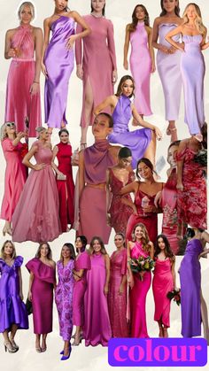 a collage of women in different dresses and hair styles, with the caption colours