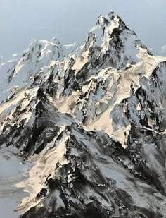 an abstract painting of snow covered mountains