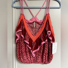 Free People Boho Tank. Very Loose Fitting. Marked Xs But Could Easily Fit A Medium Or Large. See Pics For Measurements. I’m An Xxs Or Xs And It’s Too Large For Me. Free People Boho, Free People Tops, Free People, Loose Fitting, Womens Tops, Tank Tops, Running, Red, Women Shopping