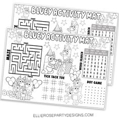 Bluey Birthday Coloring Pages Free, Free Printable Birthday Decorations, Bluey Printable Activities, Kids Party Activity Ideas, Bluey Party Printable, Bluey Games For Birthday Party, Bluey Keepy Uppy Printable, Bluey Worksheet