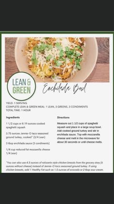 the menu for lean's green enchilada grill