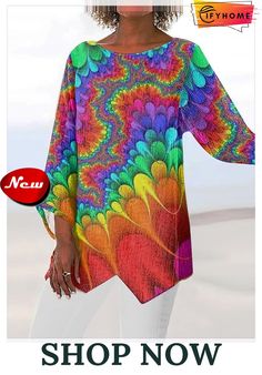 Women's Shirt Blouse Yellow Red Navy Blue Graphic Abstract Asymmetric Print Long Sleeve Casual Daily Basic Round Neck Regular S Casual Multicolor Party Blouse, Casual Multicolor Blouse For Party, Red Fall Tunic Top, Red Tunic Tops For Fall, Casual Asymmetrical Hem Blouse For Spring, Casual Printed Blouse For Party, Casual Party Blouse With Asymmetrical Hem, Colorful Printed Tops, Casual Printed Tunic Top