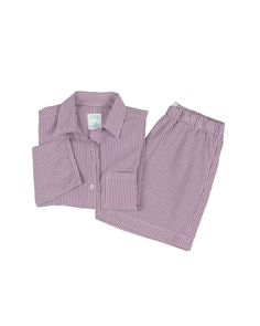 Sami + Hawthorn Set - Lavender - Pencil Stripe Classic Relaxed Fit Pajama Party Sets, Classic Relaxed Fit Sets For Pajama Party, Classic Relaxed Fit Sets For Daywear, Classic Relaxed Fit Loungewear Sets, Purple Relaxed Fit Loungewear Set, Classic Relaxed Fit Sets For Workwear, Casual Purple Sets For Workwear, Casual Purple Workwear Set, Lounge Set