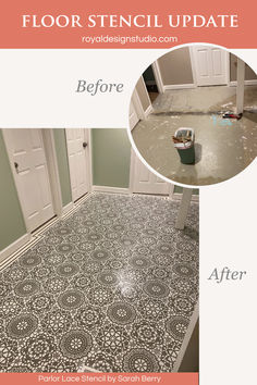 the before and after photos of a floor stencil update