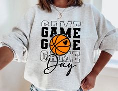 Basketball Shirt Designs, Game Day Basketball, Game Day Sweatshirt, Basketball Mom Shirts, Basketball Sweatshirts, Basketball Mom, Basketball Shirts, Game Day Shirts, Sports Mom