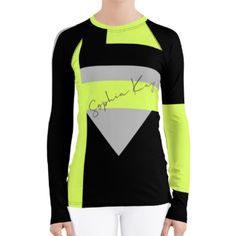 Never Shrink Or Fade. Bold Graphic Print Long Sleeve Tops, Bold Long Sleeve Tops With Graphic Print, Fitted Yellow Top For Streetwear, Yellow Color Block Tops For Streetwear, Kay Black, Raglan Sleeve Top, Neon Shirts, Mesh Sweater, Fall Tee