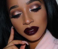 Burgundy Lip Makeup Look, Burgundy Lip Makeup, Lipstick Black Women, Makeup Look Black Women, Brows Done, Burgundy Lips, Lip Art Makeup, 30 Birthday