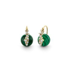 Gold & Diamond Cocktail Malachite Earrings - Sydney Evan Fine Jewelry Formal Emerald Earrings With Gemstone Accents, Elegant Emerald Earrings With Gemstone Accents, Elegant Gold Malachite Earrings, Elegant Malachite Earrings, Malachite Gemstone Jewelry For Formal Occasions, Elegant Round Malachite Jewelry, Formal Malachite Gemstone Jewelry, Malachite Earrings, Daily Wear Jewellery