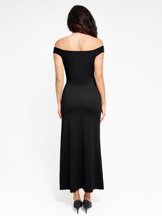 Off-shoulder Fitted Bodice Maxi Dress, Black Off-shoulder Maxi Dress For Spring, Black Fitted Maxi Length Off Shoulder Dress, Casual Black Off-shoulder Maxi Dress, Black Ruched Off-shoulder Maxi Dress, James Beard, Boost Your Confidence, Split Maxi Dress, Split Dress