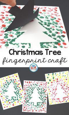 christmas tree fingerprint craft for kids to make with paper and construction material, using scissors