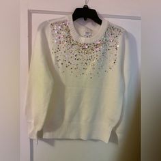 White Sweater With Sparkles! Brand New Never Used. Crown And Ivy. White Spring Party Sweater, White Crew Neck Sweater For Parties, White Casual Sweater For Party, Casual White Sweater For Parties, Crown And Ivy, White Sweater, White Sweaters, Ivy, Sweater Sizes