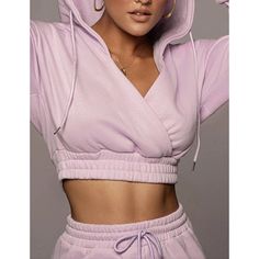 Pink Wrap V Neck Crop Hoodie and Pant Set Spring Hooded Tracksuit For Leisure, Spring Fleece Sweats With Drawstring Hood, Spring Tracksuit With Drawstring Hood And Long Sleeves, Spring Hooded Tracksuit Sportswear, Spring Hooded Tracksuit For Sportswear, Spring Tracksuit With Drawstring Hood, Spring Hooded Sweats With Cozy Fit, Cozy Fit Hooded Sweats For Spring, Hooded Tracksuit With Drawstring Hood For Spring