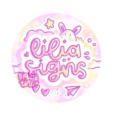 the words ellja signs are written in pink and purple ink on a white background