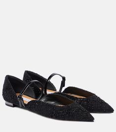 Bellezza bouclé Mary Jane flats in black - Aquazzura | Mytheresa Aquazzura Flats, Satin Ballet Flats, Leather Mary Jane Flats, Aquazzura Shoes, Mary Jane Flats, Leather Mary Janes, Evening Shoes, White Flats, Ballerina Flats