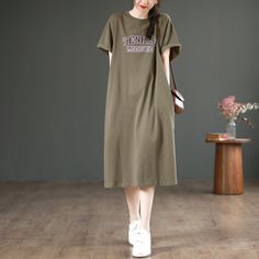 Details: Item Type: Dress Main Material: Dress Season: Cotton Style: Leisure, Daily Pattern Type: Print Waist Type: Loose Fit Type: Loose fit/ Pullover Size: One Size Length: 113.00 cm/ 44.49 " Bust: 118.00 cm/ 46.46 " Cuff: 46.00 cm/ 18.11 " Hem: 132.00 cm/ 51.97 " Material Dress, Short Sleeve Dress, Dress First, Cotton Style, Suits You, Printed Shorts, Sleeve Dress, Short Sleeve Dresses, Loose Fitting