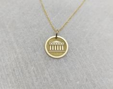 "Acropolis Necklace - Engraved Greek Charm - Gold Graduation Charm - Gold Ancient Greece Pendant ▪️ A beautiful and clean engraved Greek pendant made out of 14K Solid Real Gold. Available only in yellow gold! Dimensions - Small - 13x13mm / 0.51 x 0.51 inches Medium - 14x14mm / 0.55 x 0.55 inches Big - 15x15mm / 0.59 x 0.59 inches Necklace Length - You can choose your chain length from 35CM to 50CM. The pendant is available alone without a chain, select \"No Chain\" on the necklace length section 14k Gold Coin Pendant Jewelry For Commemoration, 14k Gold Coin Jewelry For Commemoration, Symbolic 14k Gold Coin Necklace, 14k Gold Etched Necklace For Gift, 14k Gold Etched Round Pendant Necklaces, 14k Gold Commemorative Necklace, Gold Etched Jewelry For Commemoration, Etched 14k Yellow Gold Necklaces, 14k Yellow Gold Etched Necklaces