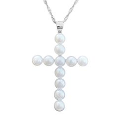 Pearl Cross Necklace – The Positive Christian Elegant Silver Cross Pearl Necklace, Elegant Pearl Necklace With Cross Pendant, Silver Cross Pearl Pendant Necklace, Silver Pearl Cross Pendant Necklace, Silver Cross Necklace With Pearl Drop, Silver Pearl Necklace With Cross Pendant, Silver Cross Jewelry With Pearl Chain, Pearl Necklace With Cross-shaped Pearl Pendant, Pearl Necklace With Cross Pendant