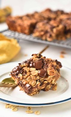 chocolate chip granola bars on a white plate