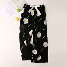 Loose Wide Leg Pajama Pants Sleep Bottoms Women Fashion Flower Print Elastic Waist Home Wear Pants Lounge Night Pants Female Soft Home Pants Women Sleep Pants Cute Floral Printed Pajama Pants Wide Leg Loose Calf-length Bottoms Casual Black Sleepwear For Sleepovers, Black Cotton Sleepwear For Spring, Black Long Pants Sleepwear, Casual Black Bottoms For Bedtime, Spring Black Sleepwear For Lounging, Black Sleepwear For Spring Lounging, Black Casual Bedtime Bottoms, Black Spring Sleepwear For Lounging, Casual Black Pajama Shorts For Sleepover