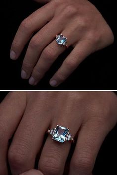 two different views of a woman's engagement ring