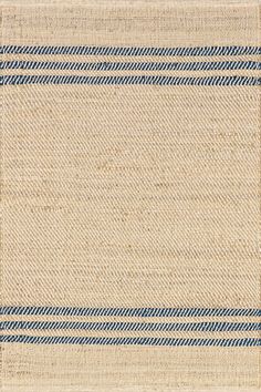 an area rug with blue and white stripes on the bottom, in front of a beige background