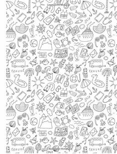 a black and white pattern with different things on it