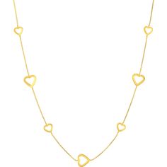 Olas d'Oro 17 Necklace - 14K Yellow Gold Open Heart on Box Chain Adjustable Necklace Classic Necklace With Delicate Chain For Valentine's Day, Valentine's Day Yellow Gold Box Chain Necklace, Elegant Heart Pendant Jewelry With Box Chain, Elegant Heart Pendant With Box Chain, Yellow Gold Heart-shaped Box Chain Jewelry, Yellow Gold Heart Shaped Box Chain Jewelry, Heart Shaped Yellow Gold Box Chain Jewelry, Yellow Gold Heart Jewelry With Box Chain, Yellow Gold Heart-shaped Necklace With Box Chain