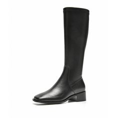 BeauToday Leather Long Boots for Women with Square Toe Cap