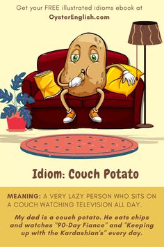 a poster with an image of a potato sitting on a couch