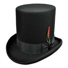 Please Note: This style fits on the low end of the size range. S = 6 3/4 M = 7 L = 7 1/4 XL = 7 1/2  Introducing the Stovepipe Top Hat by Jaxon hats. If you were in search of a high crown top hat you don't have to look any further. This top hat is great for caroling, productions, steampunk outfits, or simply a great piece to add to your collection. The feather is removable so you can always change it or take it out completely for a whole different look. Approx. 7 1/2" Crown 2 1/4" Brim Made of: Types Of Hats For Women, Hat Business, Top Hats For Women, Gentleman Jack, Fedora Hat Women, Hat Wool, Wool Top, Top Hats, Boho Purses