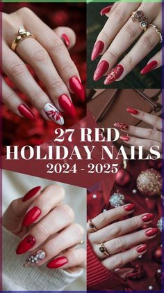 Acrylic Nails For Christmas Winter, Fashion Nails Christmas, Red Chrome Christmas Nails Short, Trending Christmas Nails 2024, Christmas Nails Gel Red, Popular Red Nails, Formal Christmas Nails, 2024 Holiday Nail Trends, Red Gold Holiday Nails