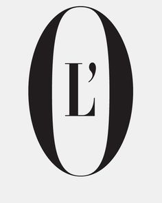 the letter l in black and white with an oval shape on it's side