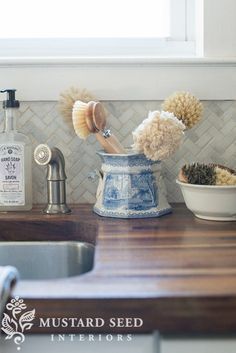 the kitchen counter is clean and ready to be used as a soap dispenser